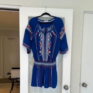 Parker Blue Embroidered Mini Dress